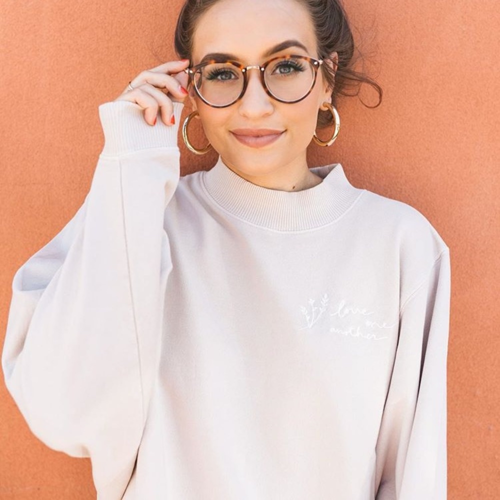 Kristin Made Love One Another Oversized Boyfriend Mock Neck Sweater Pullover - Picture 3 of 7